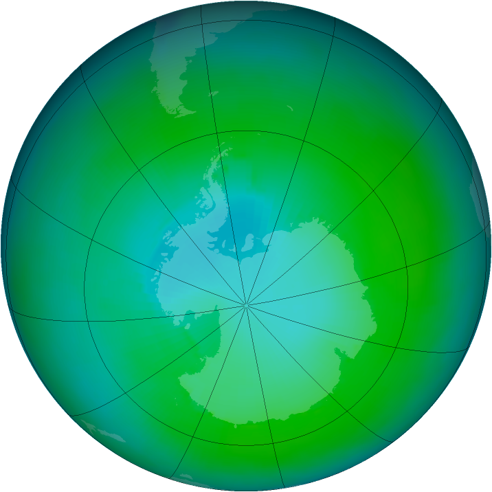 Antarctic ozone map for February 1984